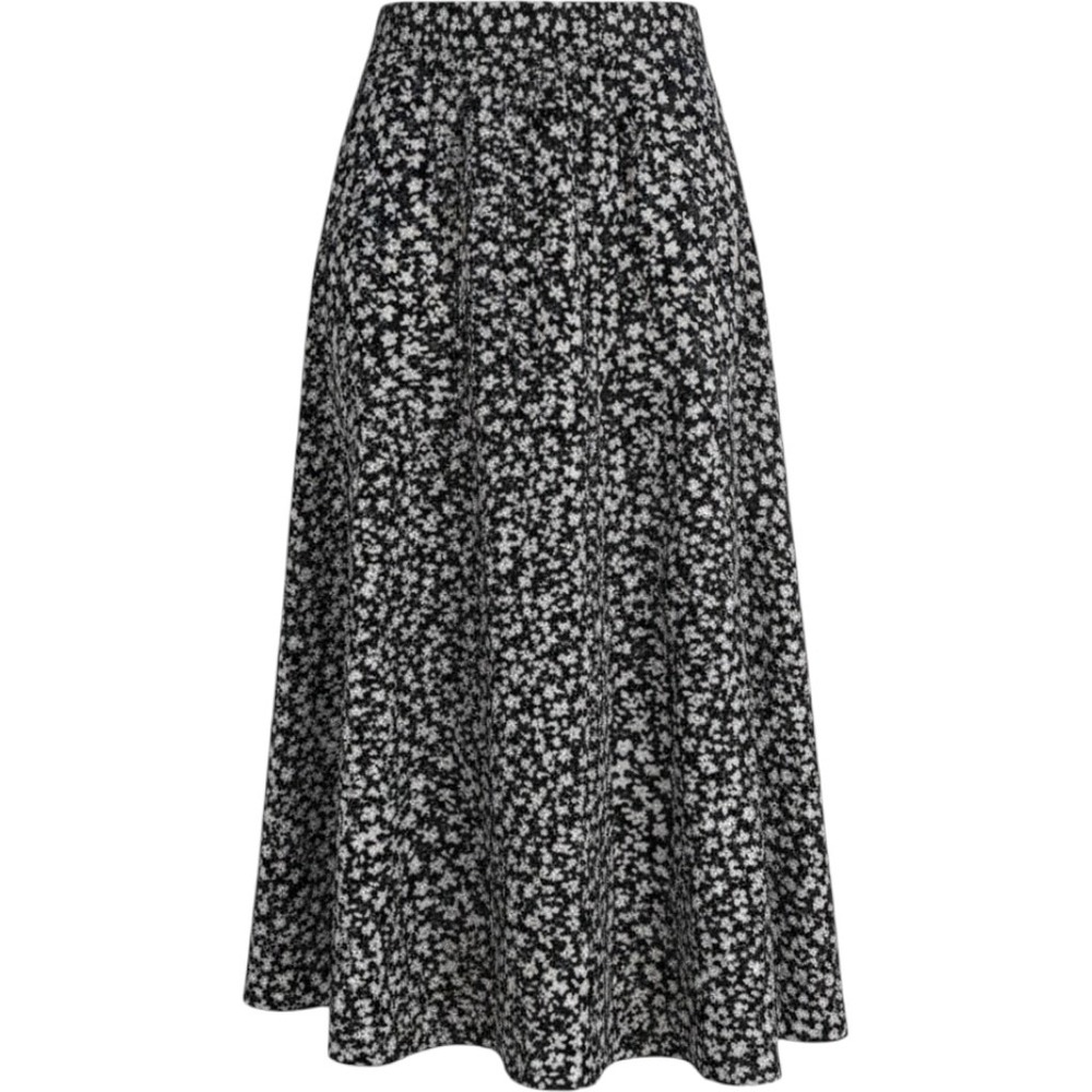 AVANOVA Womens Floral Midi Skirt Medium Black White Blue Stretch Waist NWT